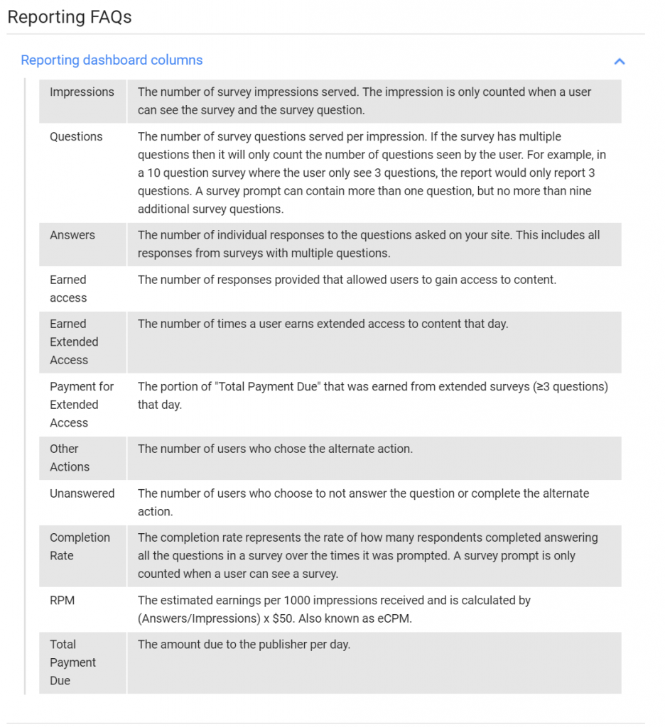 View your publisher dashboard Consumer Surveys Help